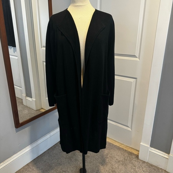 J. Crew Black Knit Open front long duster cardigan Small S - Picture 2 of 11